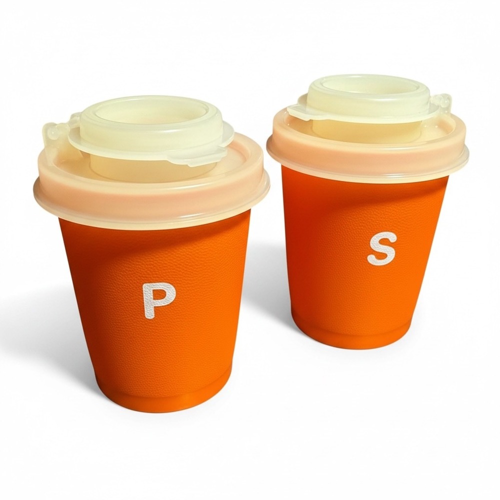 Vintage Tupperware Orange Salt and Pepper Shakers To Go Picnic Set 1503 1970s